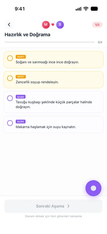 Mert ve Sude arasında paylaşılmış pişirme görevleri