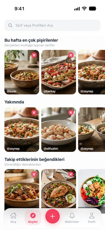 DateChef Keşfet: bu hafta en çok pişirilenler, yakınında ve takip ettiklerinin beğendikleri